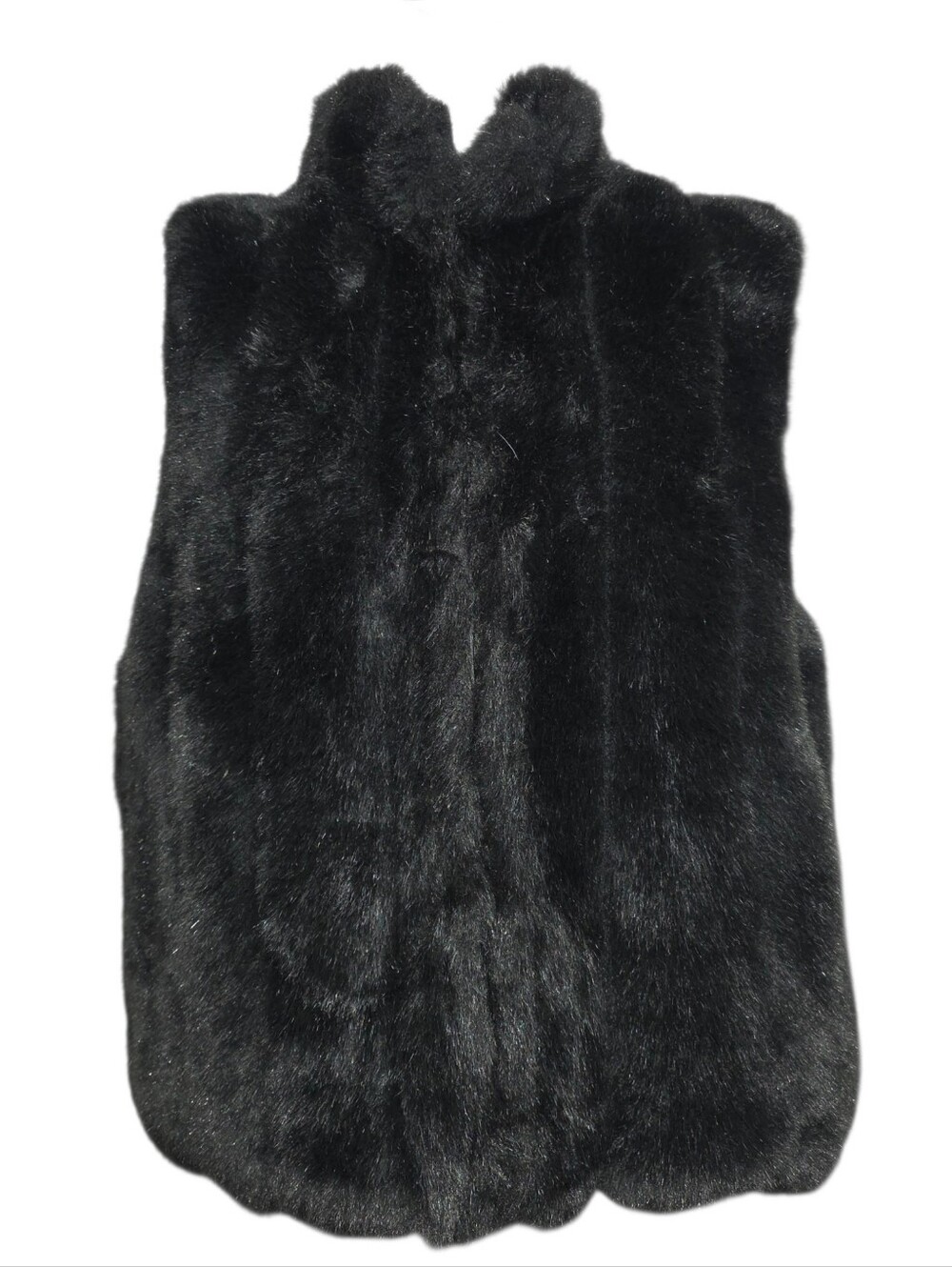 Coaco New York Reversible Faux Fur Vest Black Mock Neck Zip Front Sleeveless L
